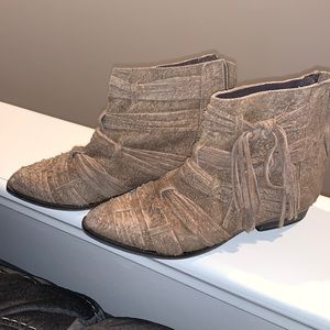 Free People Decades Boho Leather Booties, Taupe, Distressed, Sz 38/7.5
